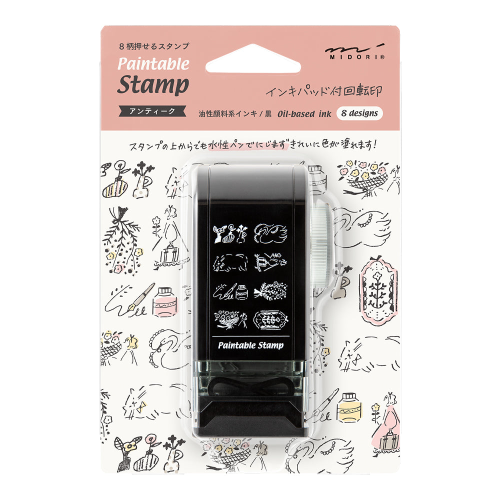 Midori Paintable Rotating Stamp Dial in Antique — Midori rubber stamp — decorative stamp for journaling and paper craft, at Cityluxe Singapore