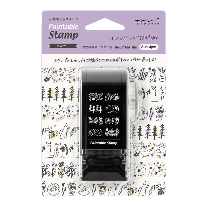 Midori Paintable Rotating Stamp Dial in Connection — Midori rubber stamp — decorative stamp for journaling and paper craft, at Cityluxe Singapore
