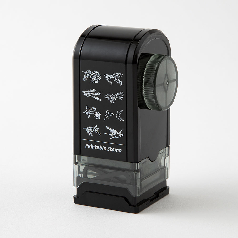 Midori Paintable Rotating Stamp Dial in Flower &amp; Bird — Midori rubber stamp — decorative stamp for journaling and paper craft, at Cityluxe Singapore