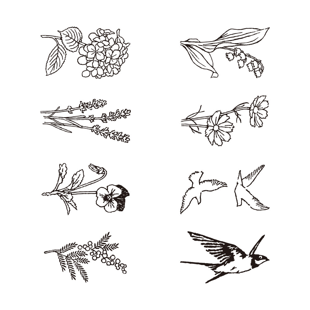 Midori Paintable Rotating Stamp Dial in Flower &amp; Bird — Midori rubber stamp — decorative stamp for journaling and paper craft, at Cityluxe Singapore