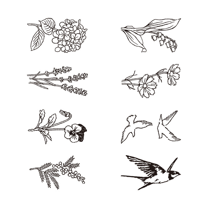 Midori Paintable Rotating Stamp Dial in Flower &amp; Bird — Midori rubber stamp — decorative stamp for journaling and paper craft, at Cityluxe Singapore