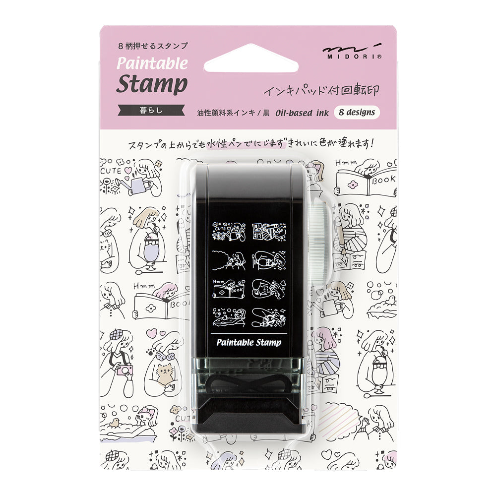 Midori Paintable Rotating Stamp Dial in Life — Midori rubber stamp — decorative stamp for journaling and paper craft, at Cityluxe Singapore