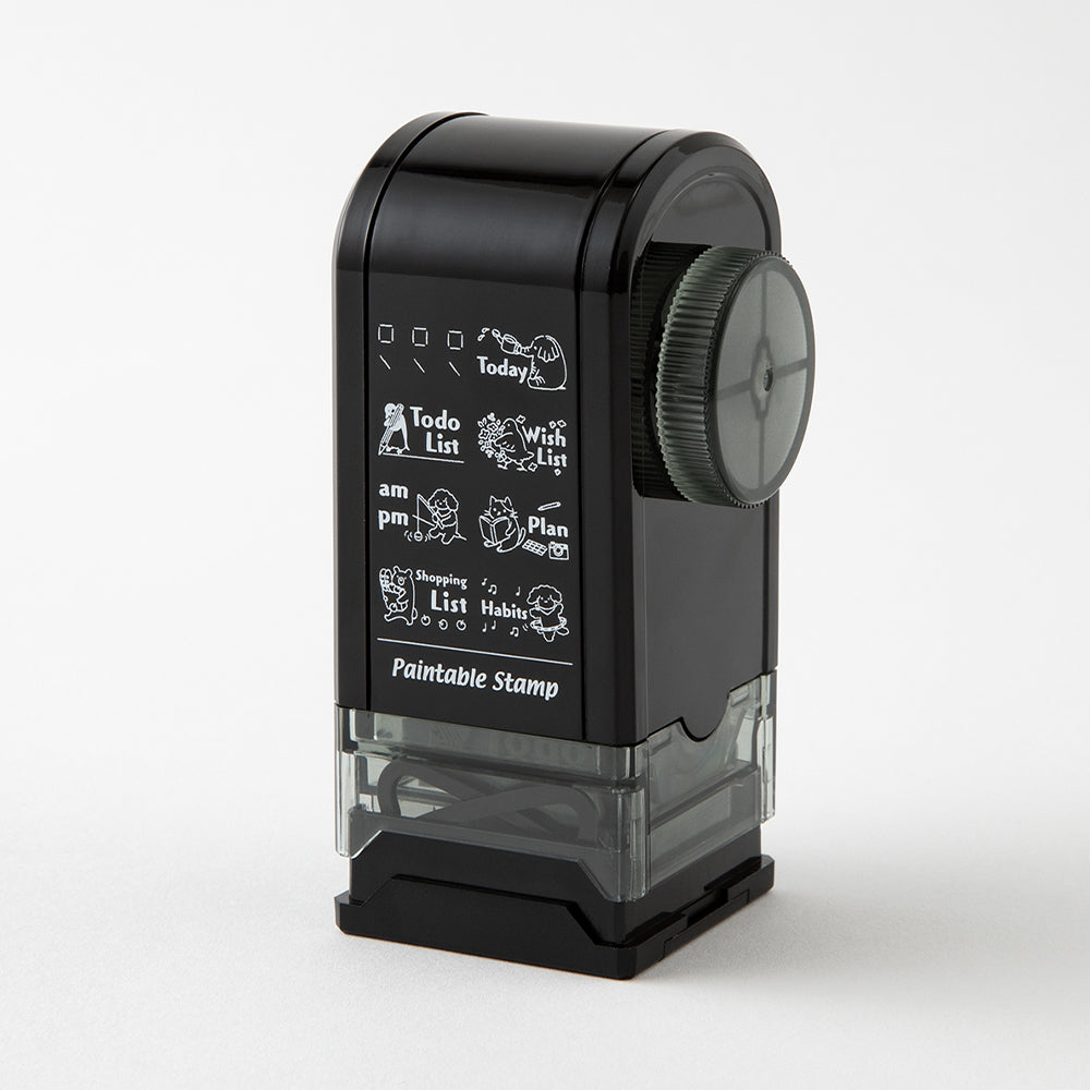 Midori Paintable Rotating Stamp Dial in List — Midori rubber stamp — decorative stamp for journaling and paper craft, at Cityluxe Singapore