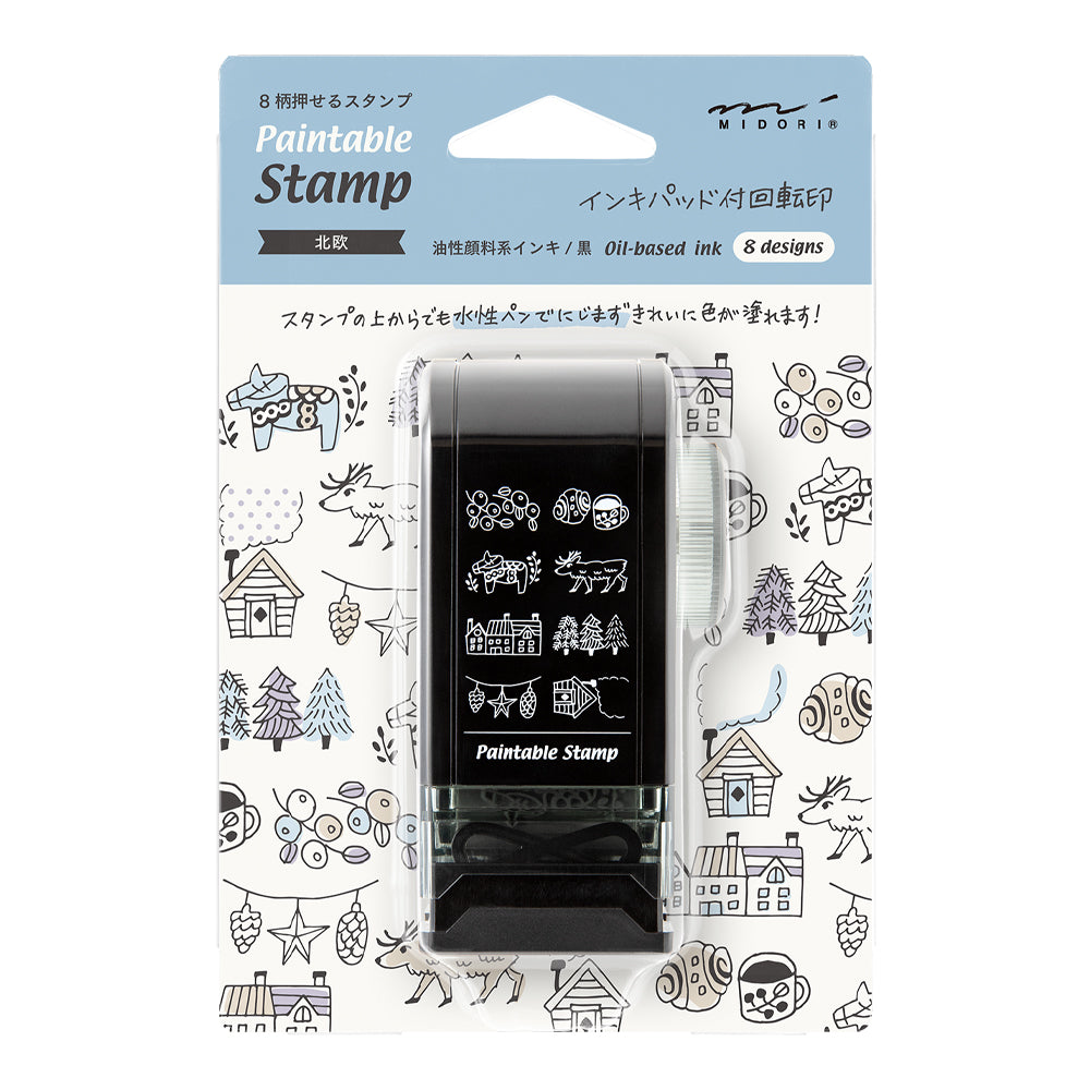 Midori Paintable Rotating Stamp Dial in Nordic Motif — Midori rubber stamp — decorative stamp for journaling and paper craft, at Cityluxe Singapore