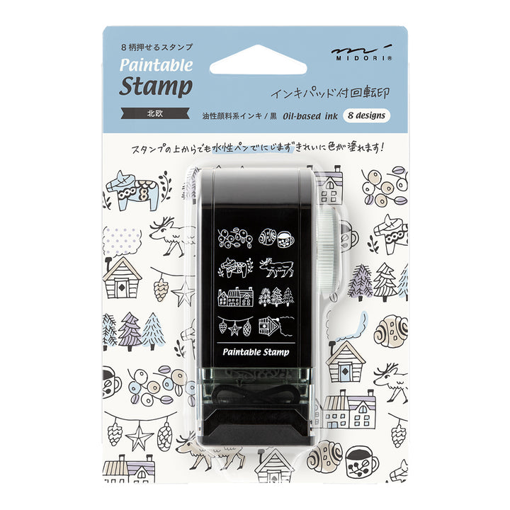 Midori Paintable Rotating Stamp Dial in Nordic Motif — Midori rubber stamp — decorative stamp for journaling and paper craft, at Cityluxe Singapore