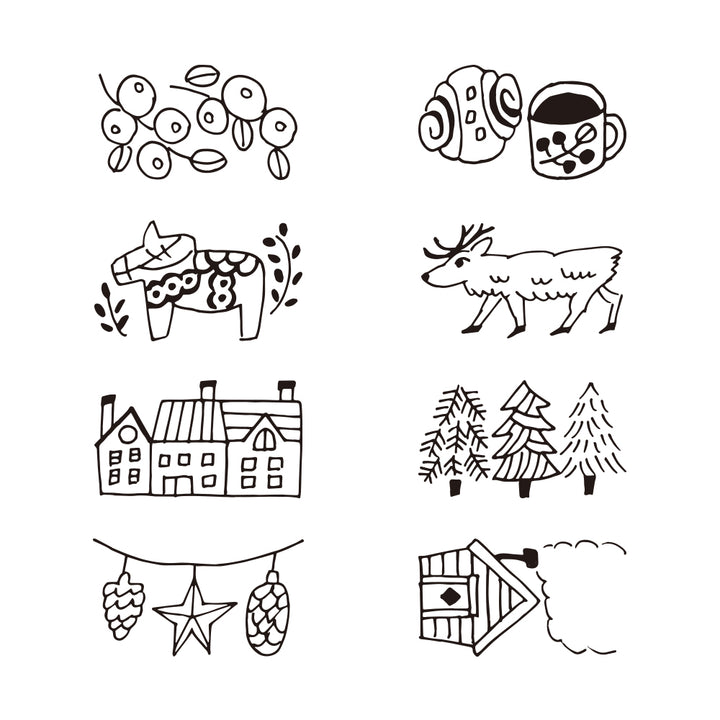 Midori Paintable Rotating Stamp Dial in Nordic Motif — Midori rubber stamp — decorative stamp for journaling and paper craft, at Cityluxe Singapore