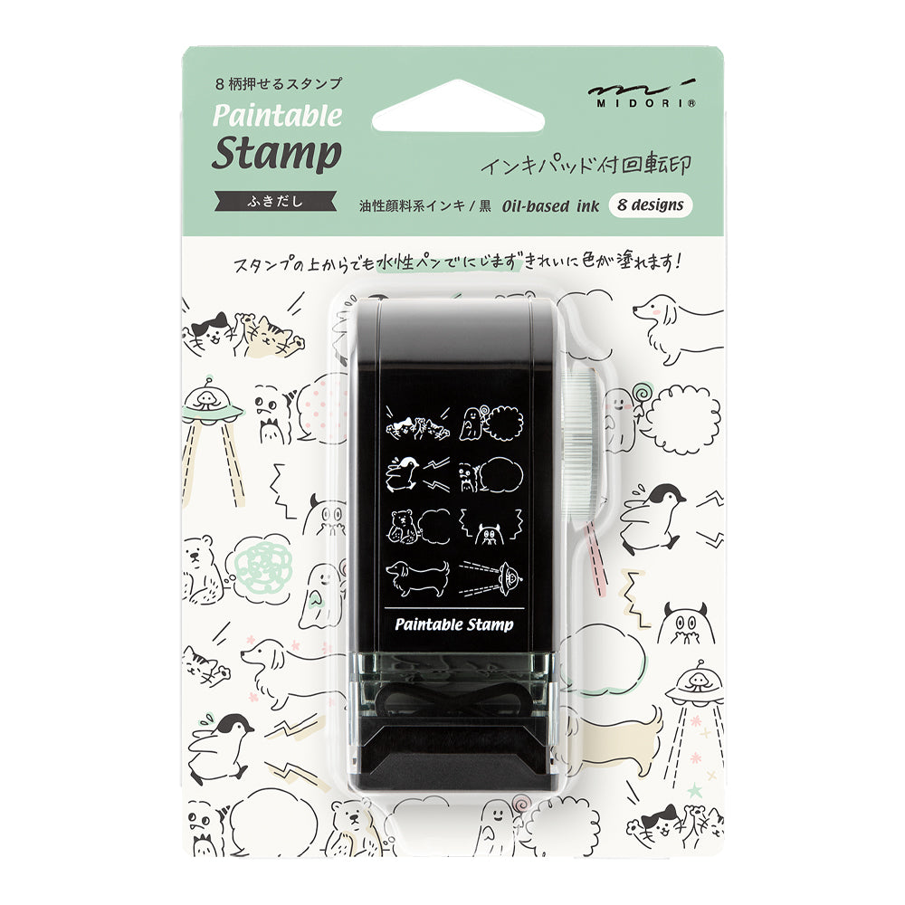 Midori Paintable Rotating Stamp Dial in Speech Bubble — Midori rubber stamp — decorative stamp for journaling and paper craft, at Cityluxe Singapore