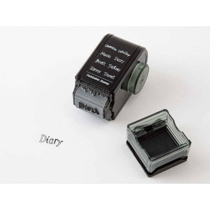 Midori Paintable Rotating Stamp Dial in Title — Midori rubber stamp — decorative stamp for journaling and paper craft, at Cityluxe Singapore