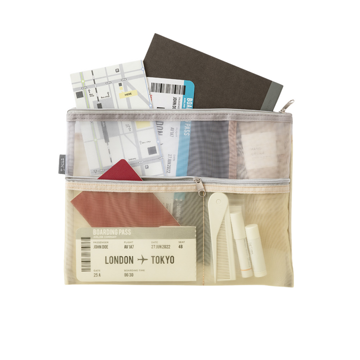 Midori Pen &amp; Tool Pouch (B5) Mesh in Beige — Midori carrying pouch — stationery storage and organisation, at Cityluxe Singapore