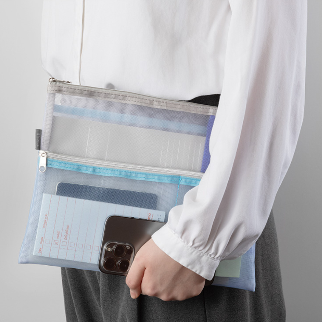 Midori Pen &amp; Tool Pouch (B5) Mesh - Light Blue