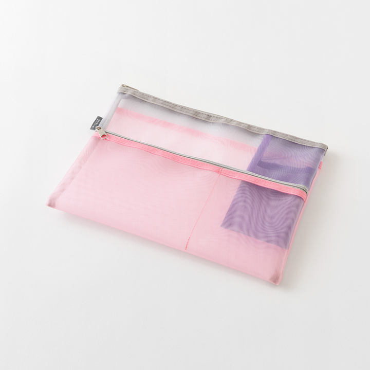 Midori Pen &amp; Tool Pouch (B5) Mesh in Pink — Midori carrying pouch — stationery storage and organisation, at Cityluxe Singapore