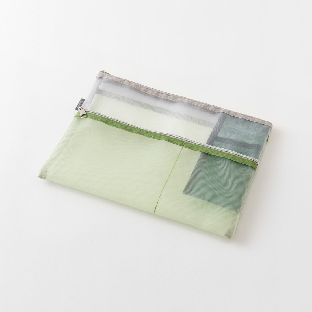 Midori Pen &amp; Tool Pouch (B5) Mesh in Green — Midori carrying pouch — stationery storage and organisation, at Cityluxe Singapore