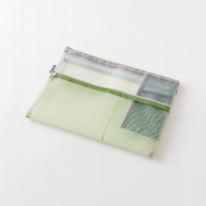 Midori Pen &amp; Tool Pouch (B5) Mesh in Green — Midori carrying pouch — stationery storage and organisation, at Cityluxe Singapore