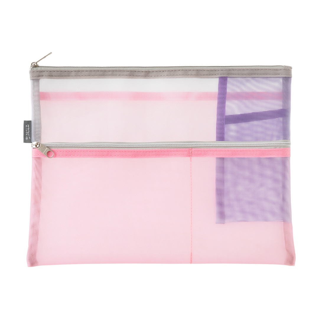 Midori Pen &amp; Tool Pouch (B5) Mesh in Pink — Midori carrying pouch — stationery storage and organisation, at Cityluxe Singapore