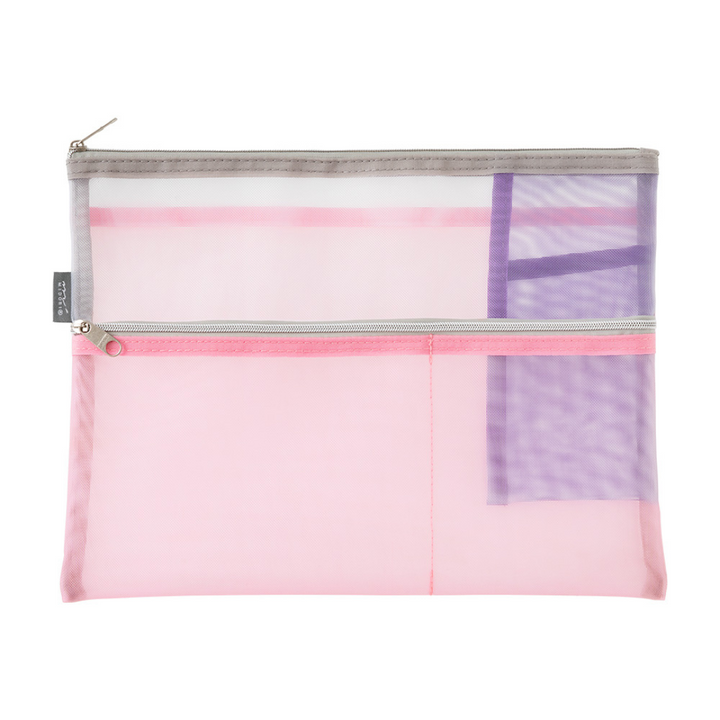 Midori Pen &amp; Tool Pouch (B5) Mesh in Pink — Midori carrying pouch — stationery storage and organisation, at Cityluxe Singapore