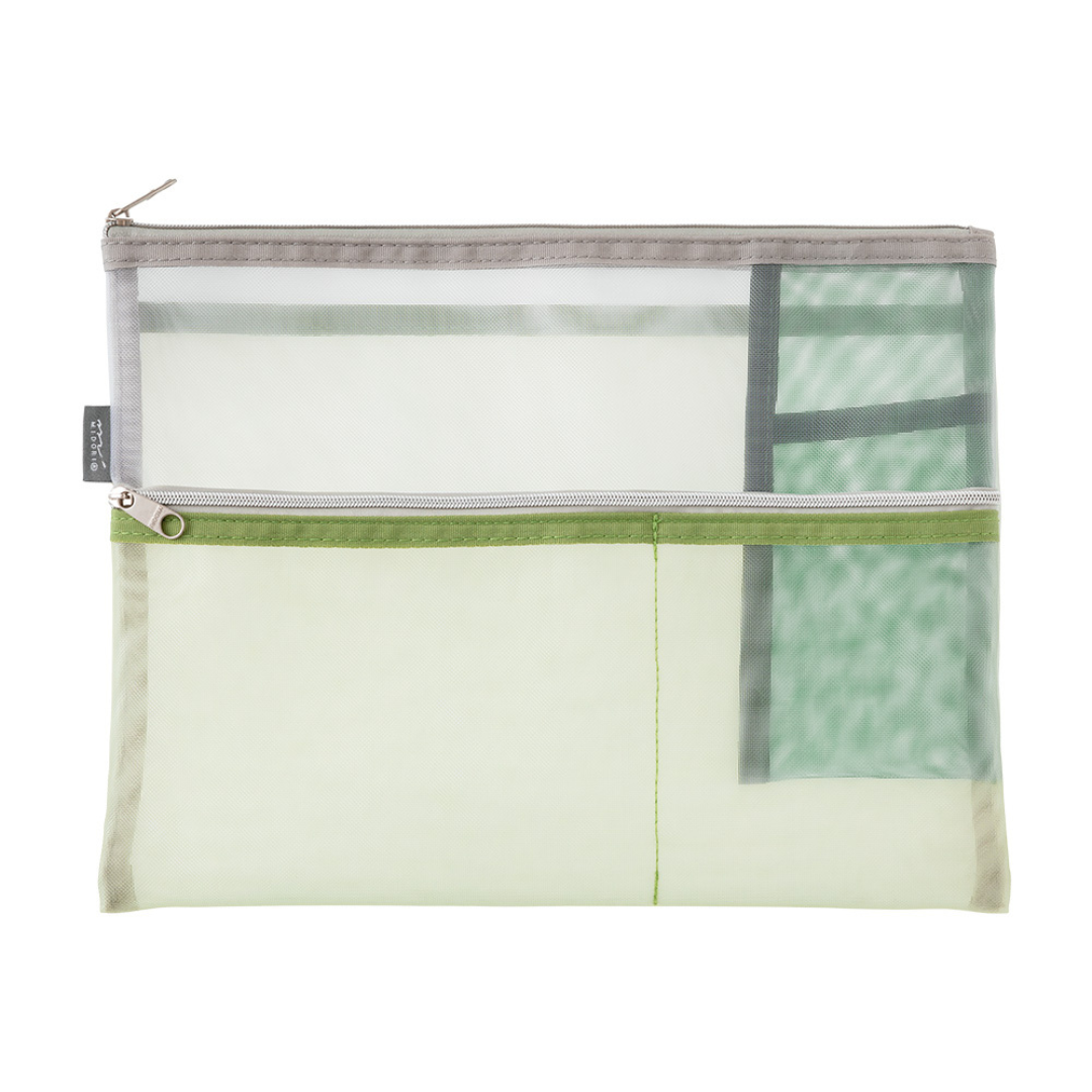 Midori Pen &amp; Tool Pouch (B5) Mesh in Green — Midori carrying pouch — stationery storage and organisation, at Cityluxe Singapore