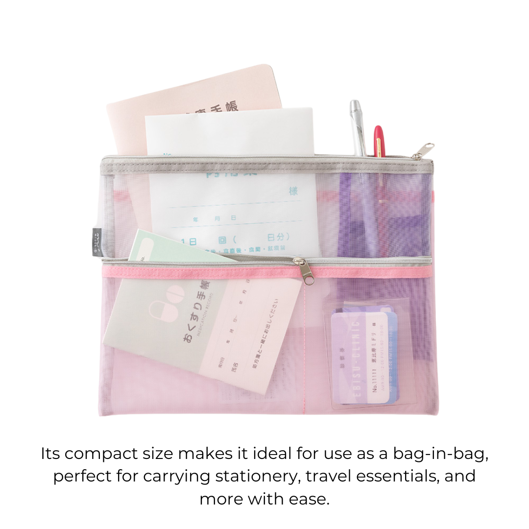 Midori Pen &amp; Tool Pouch (B5) Mesh in Pink — Midori carrying pouch — stationery storage and organisation, at Cityluxe Singapore