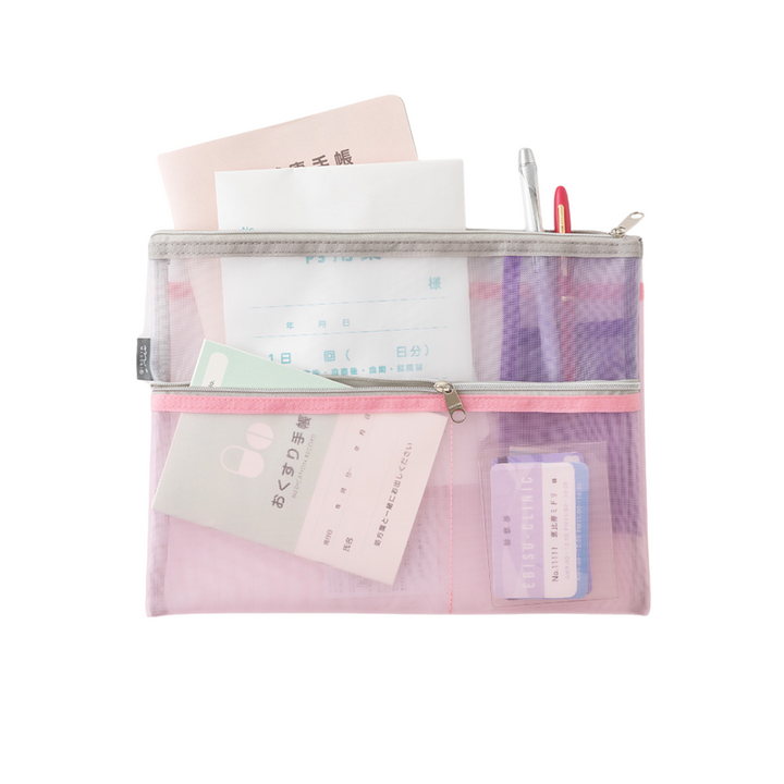 Midori Pen &amp; Tool Pouch (B5) Mesh in Pink — Midori carrying pouch — stationery storage and organisation, at Cityluxe Singapore