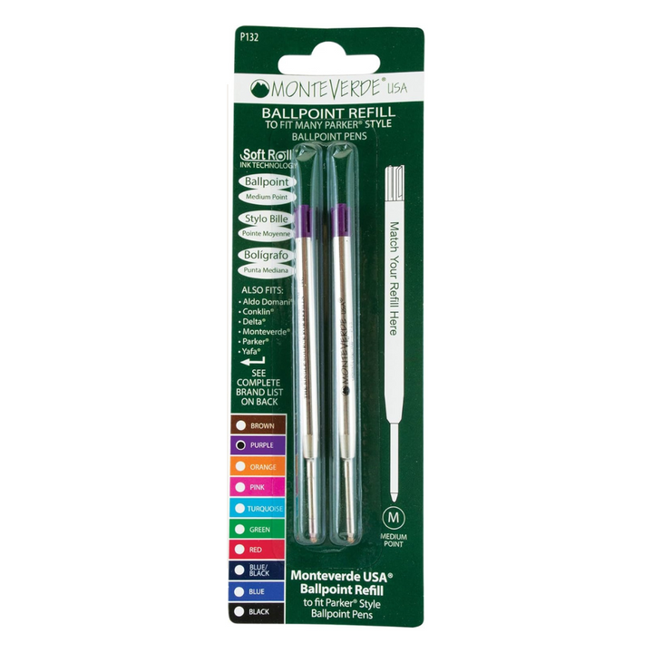 Monteverde Soft Roll Ballpoint Refill To Fit Parker Ballpoint Pen (Pack of 2) in Purple / Medium — Monteverde ballpoint pen — reliable smooth-writing everyday pen, at Cityluxe Singapore