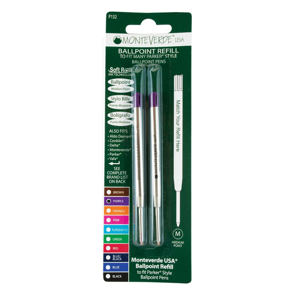 将图片加载到图库查看器，Monteverde Soft Roll Ballpoint Refill To Fit Parker Ballpoint Pen (Pack of 2) - Purple / Medium
