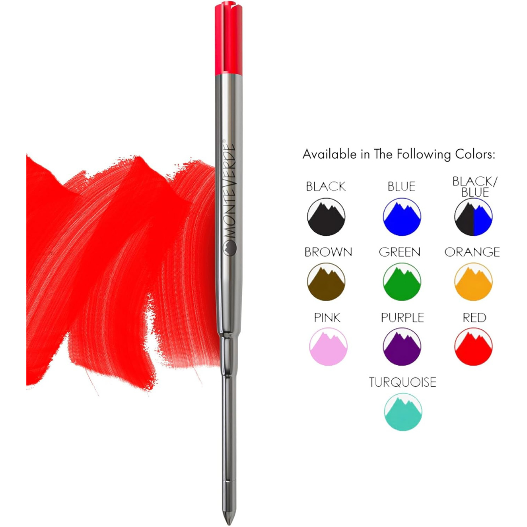 Monteverde Soft Roll Ballpoint Refill To Fit Parker Ballpoint Pen (Pack of 2) in Red / Medium — Monteverde ballpoint pen — reliable smooth-writing everyday pen, at Cityluxe Singapore