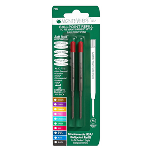 Monteverde Soft Roll Ballpoint Refill To Fit Parker Ballpoint Pen (Pack of 2) - Red / Medium