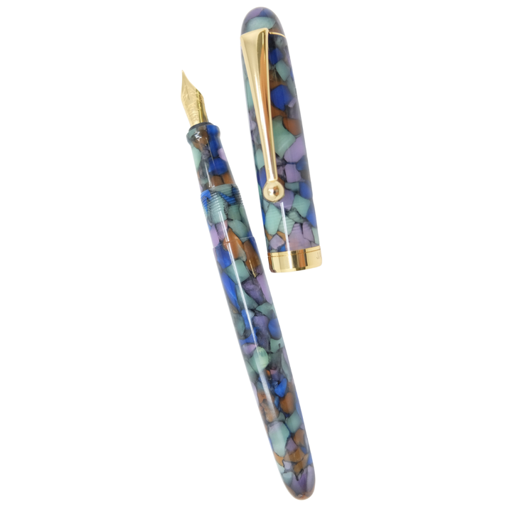 Onishi Hand Made Fountain Pen-Standard Schmidt Steel - Mosaic Blue — capped