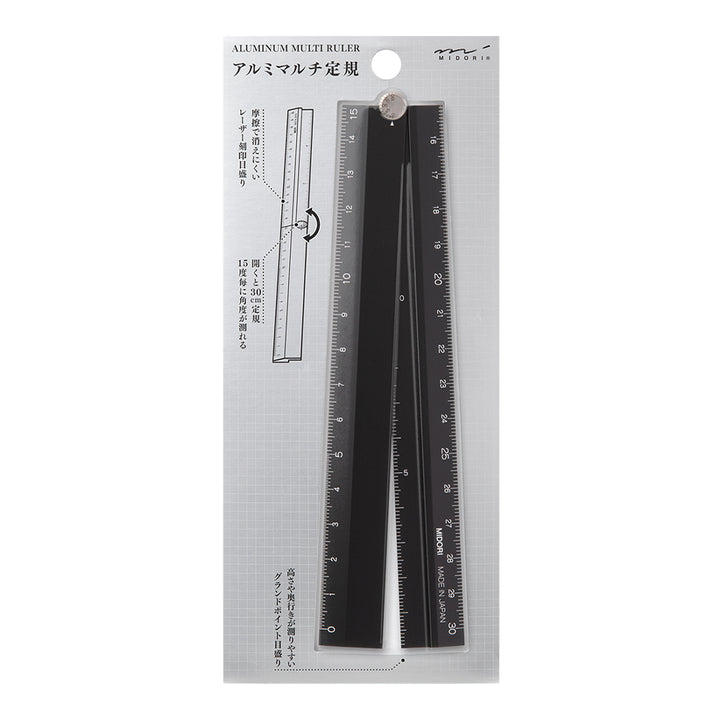 Midori Aluminum Multiple Ruler (30cm) — Midori ruler — precision measuring tool for writing and design, at Cityluxe Singapore
