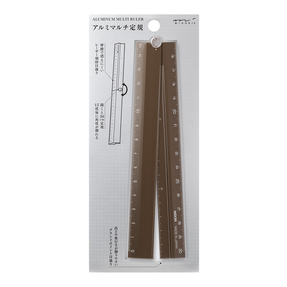 Midori Aluminum Multiple Ruler (30cm) — Midori ruler — precision measuring tool for writing and design, at Cityluxe Singapore