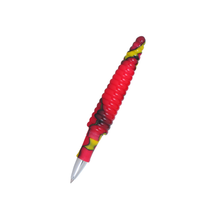 Acme Studio Rollerball Pen in Rings Yellow/Red — Acme Studio rollerball pen — fluid gel ink writing instrument, at Cityluxe Singapore