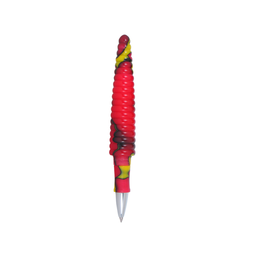 Acme Studio Rollerball Pen in Rings Yellow/Red — Acme Studio rollerball pen — fluid gel ink writing instrument, at Cityluxe Singapore