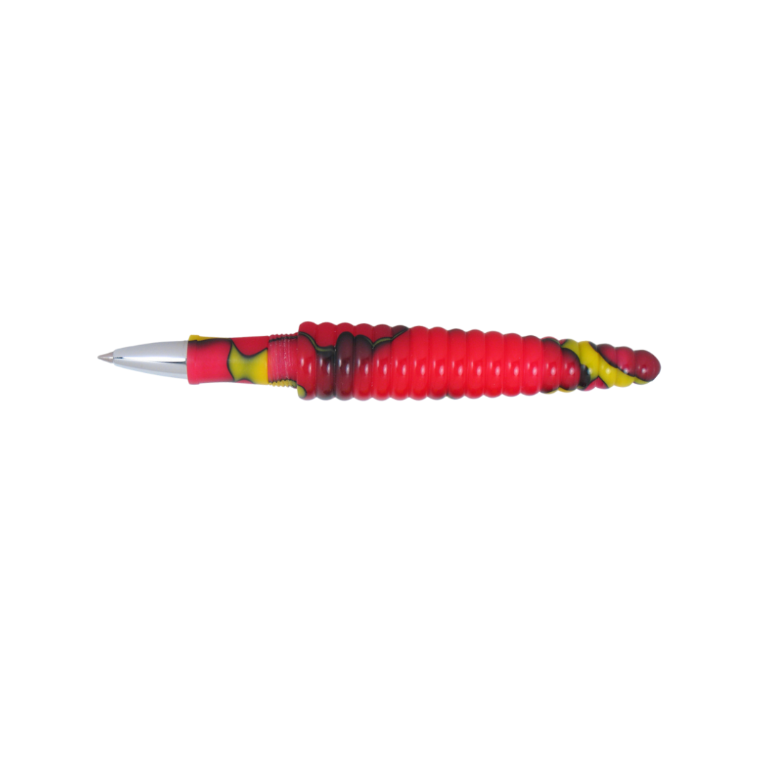 Acme Studio Rollerball Pen in Rings Yellow/Red — Acme Studio rollerball pen — fluid gel ink writing instrument, at Cityluxe Singapore