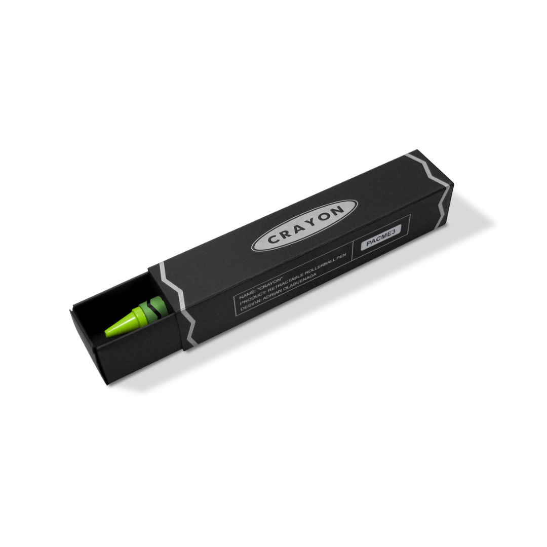 Acme Studio Retractable Rollerball Pen in Crayon Lime Green — Acme Studio rollerball pen — fluid gel ink writing instrument, at Cityluxe Singapore
