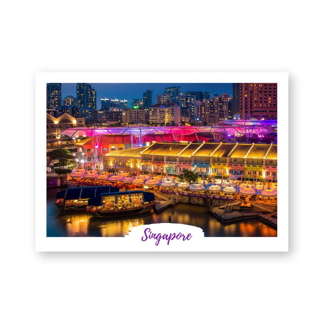 Postcard in Clarke Quay night — WhereTo postcard — premium stationery and lifestyle, at Cityluxe Singapore