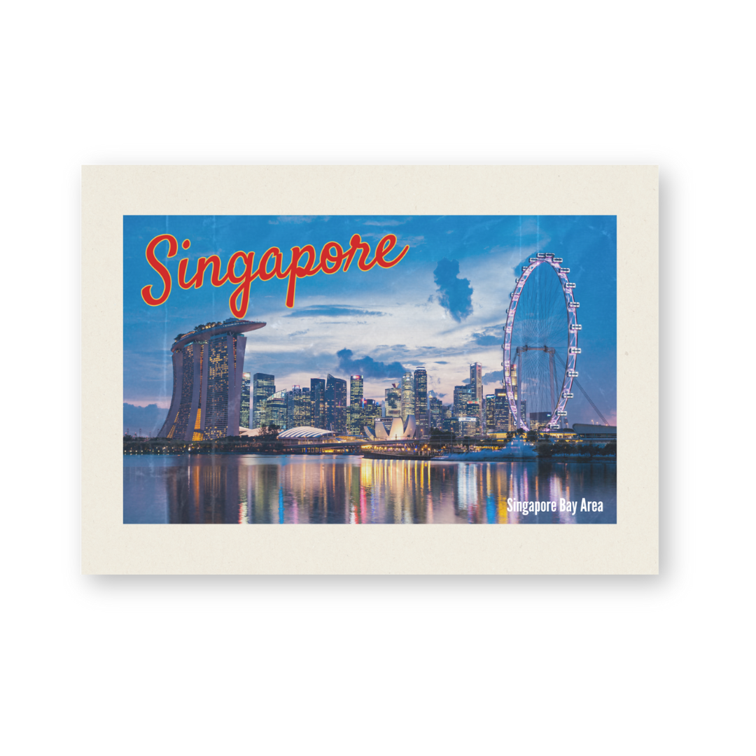 Postcard in Vintage Bay view, twilight — WhereTo postcard — premium stationery and lifestyle, at Cityluxe Singapore