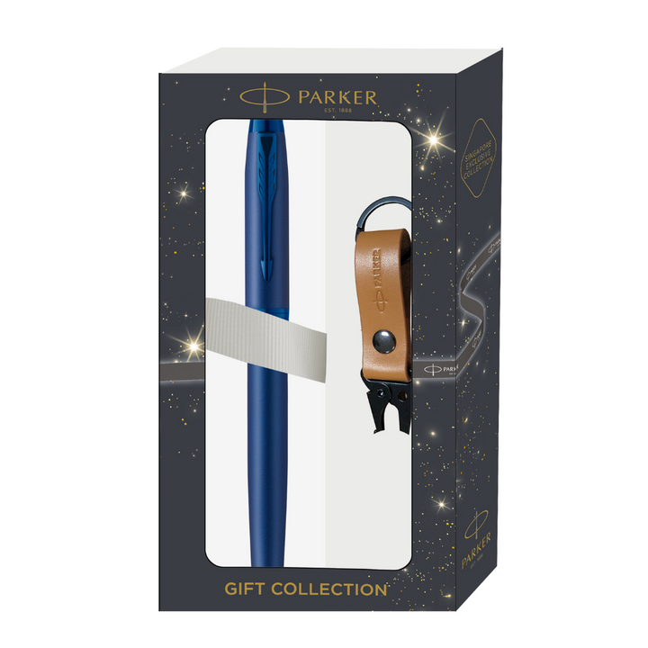 Parker IM Monochrome Blue Rollerball Pen with Leather Key Hook Set