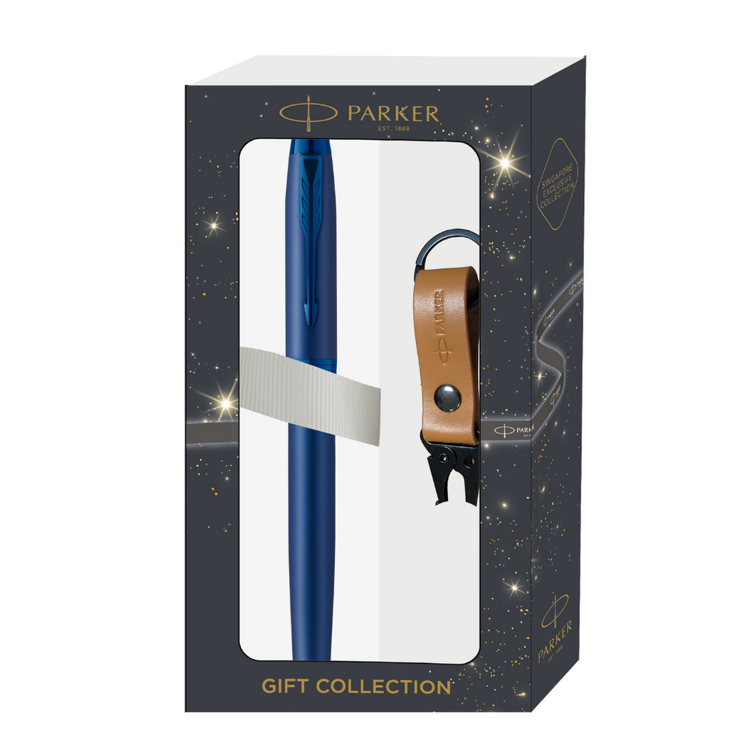 Parker IM Monochrome Blue Rollerball Pen with Leather Key Hook Christmas Gift Set