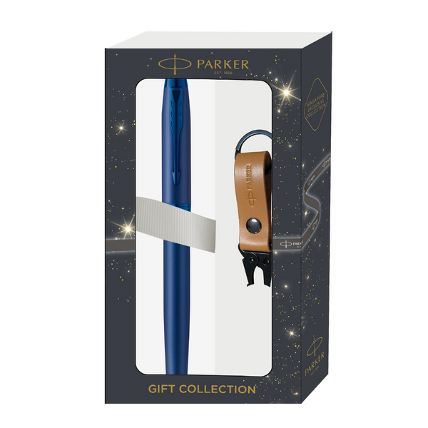 Load image into Gallery viewer, Parker IM Monochrome Blue Rollerball Pen with Leather Key Hook Set
