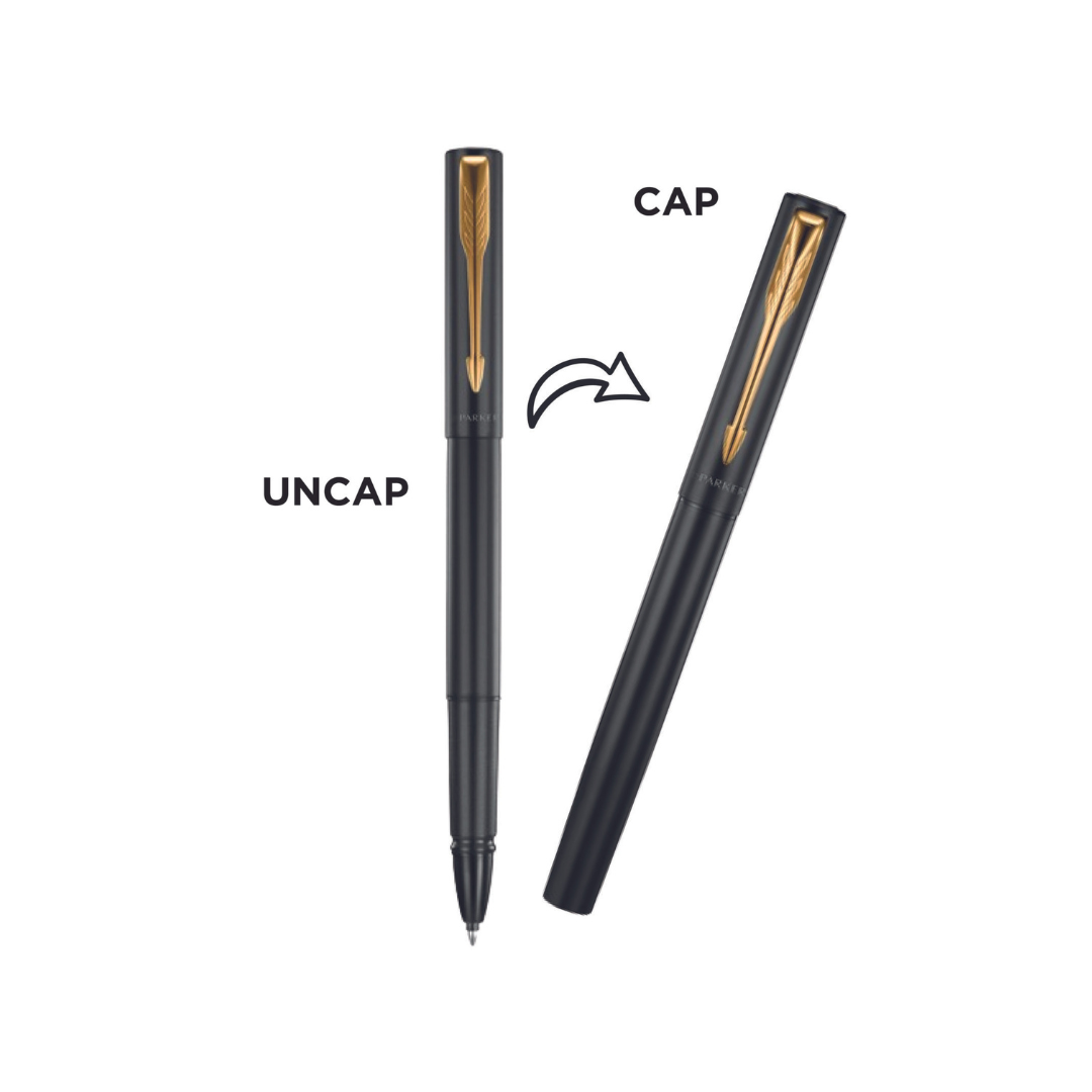 Parker Vector XL Rollerball Pen in Black with Gold Trim — Parker rollerball pen — fluid gel ink writing instrument, at Cityluxe Singapore
