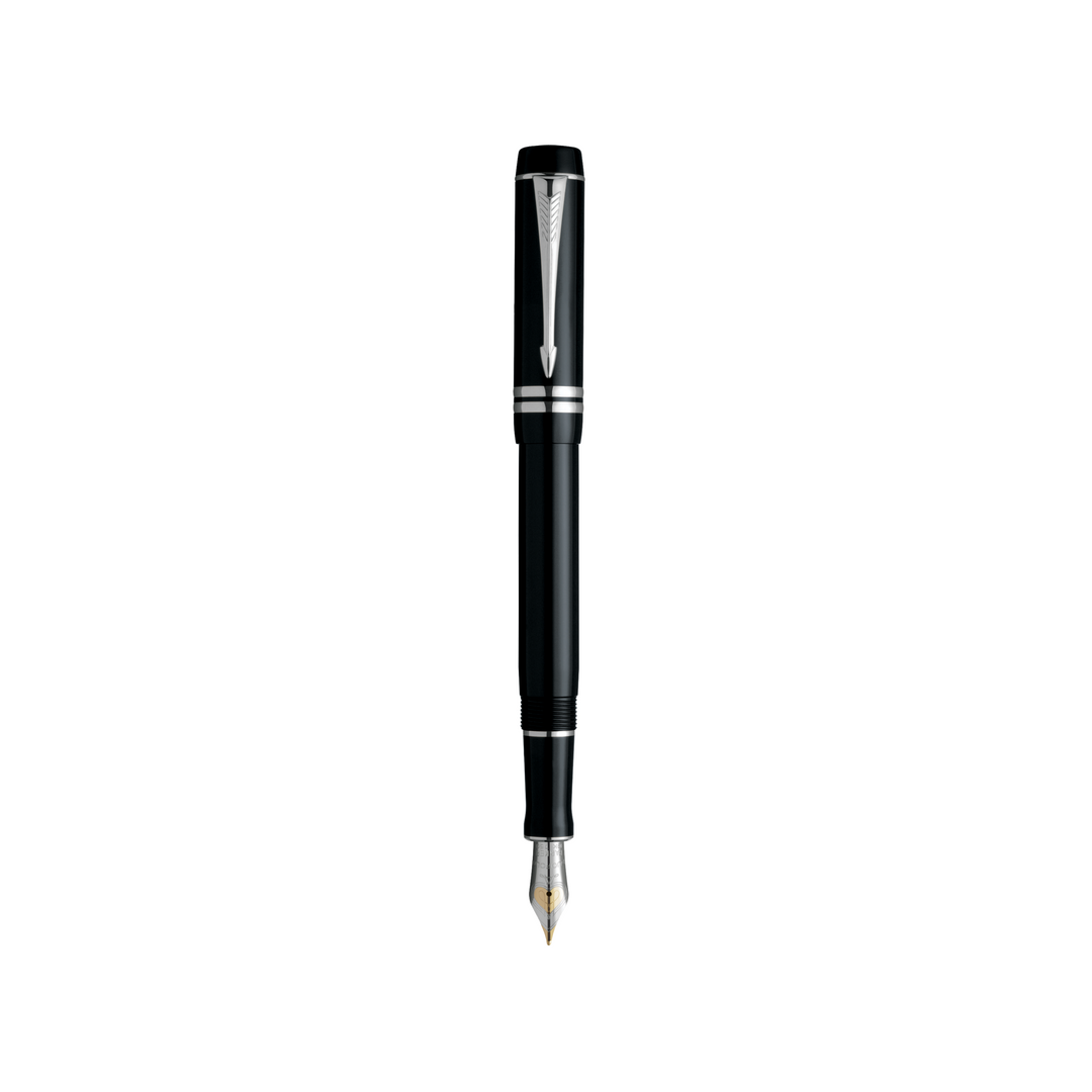 Parker Duofold Demi Black PT Fountain Pen in Medium — Parker fountain pen — precision nib writing instrument, at Cityluxe Singapore stationery store