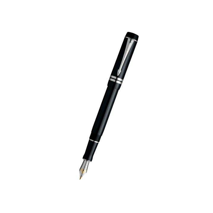Parker Duofold Demi Black PT Fountain Pen in Medium — Parker fountain pen — precision nib writing instrument, at Cityluxe Singapore stationery store