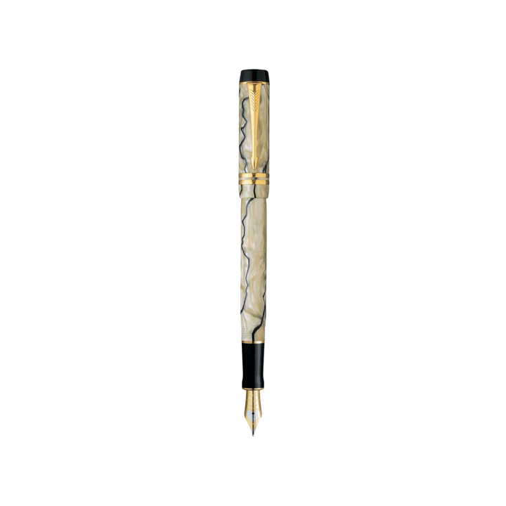 Parker Duofold Demi Pearl Black PT Fountain Pen in Medium Nib — Parker fountain pen — precision nib writing instrument, at Cityluxe Singapore stationery store