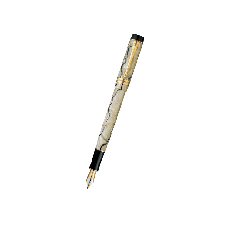 Parker Duofold Demi Pearl Black PT Fountain Pen in Medium Nib — Parker fountain pen — precision nib writing instrument, at Cityluxe Singapore stationery store