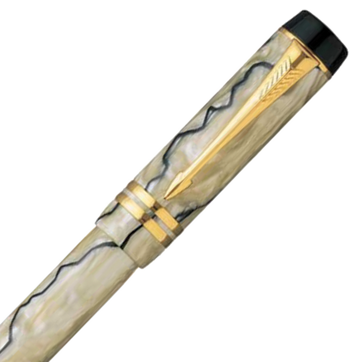 Parker Duofold Demi Pearl Black PT Fountain Pen in Medium Nib — Parker fountain pen — precision nib writing instrument, at Cityluxe Singapore stationery store