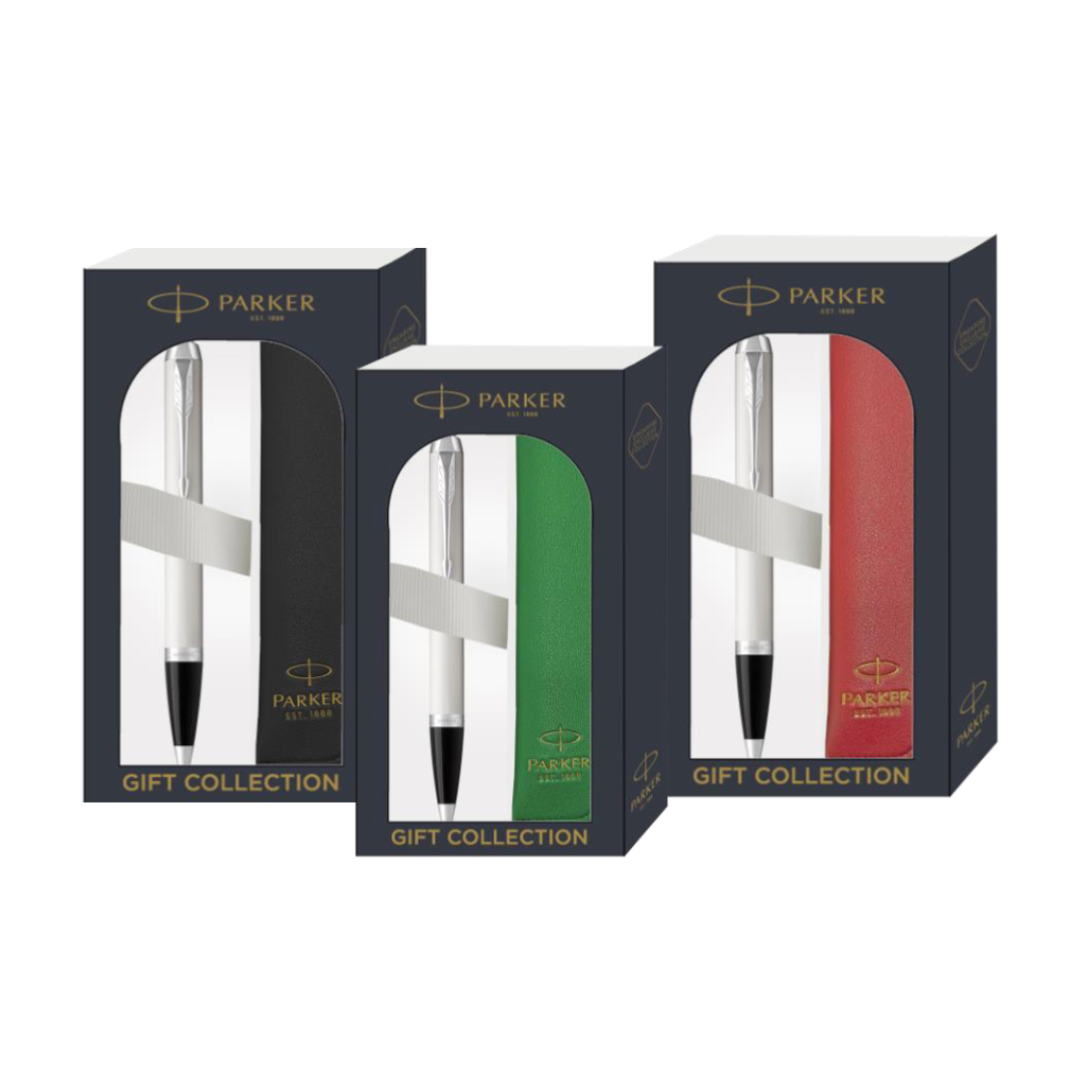 Parker IM Ballpoint Pen Gift Set - White Chrome Trim with Pen Sleeve
