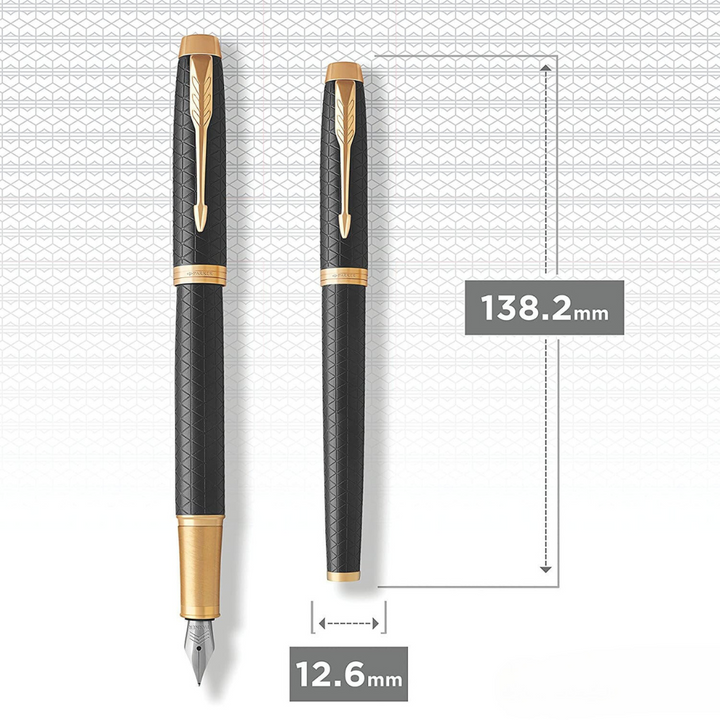 Parker IM Premium Fountain Pen in Black with Gold Trims — Parker fountain pen — precision nib writing instrument, at Cityluxe Singapore stationery store
