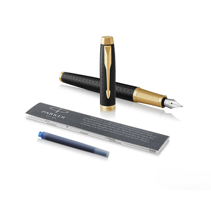 Parker IM Premium Fountain Pen in Black with Gold Trims — Parker fountain pen — precision nib writing instrument, at Cityluxe Singapore stationery store