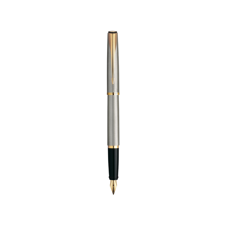 Parker Latitude Stainless Steel GT Gold Nib Fountain Pen in Medium Nib — Parker fountain pen — precision nib writing instrument, at Cityluxe Singapore stationery store