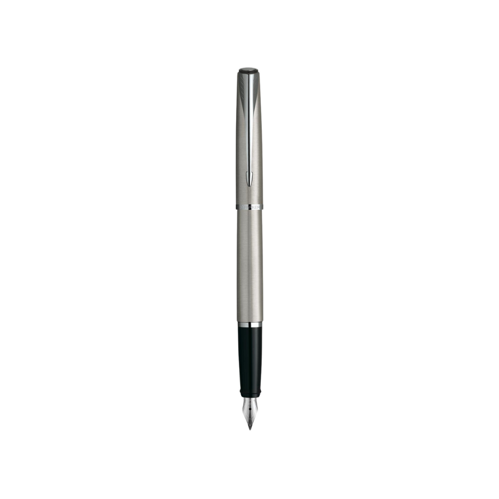 Parker Latitude Stainless Steel CT Silver Nib Fountain Pen in Medium Nib — Parker fountain pen — precision nib writing instrument, at Cityluxe Singapore stationery store