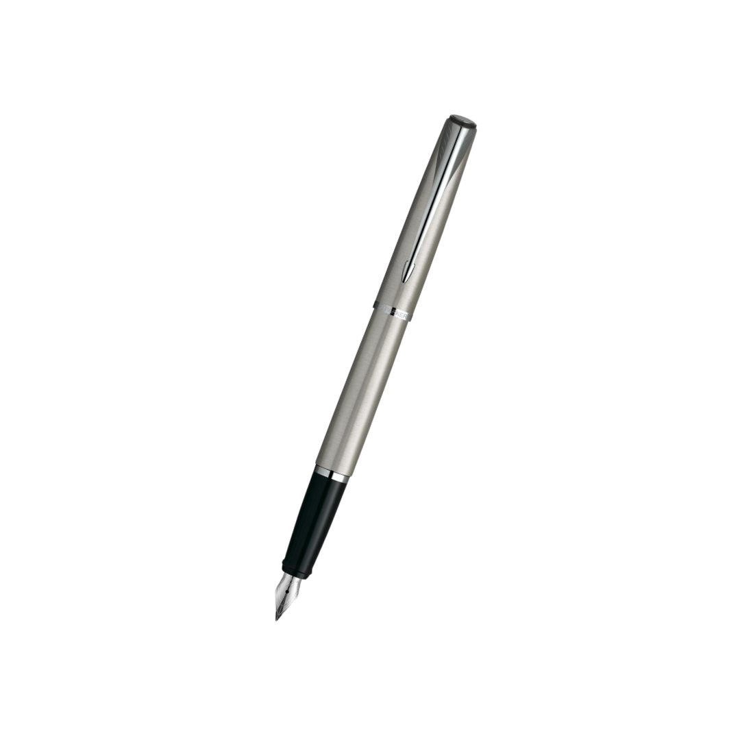 Parker Latitude Stainless Steel CT Silver Nib Fountain Pen in Medium Nib — Parker fountain pen — precision nib writing instrument, at Cityluxe Singapore stationery store